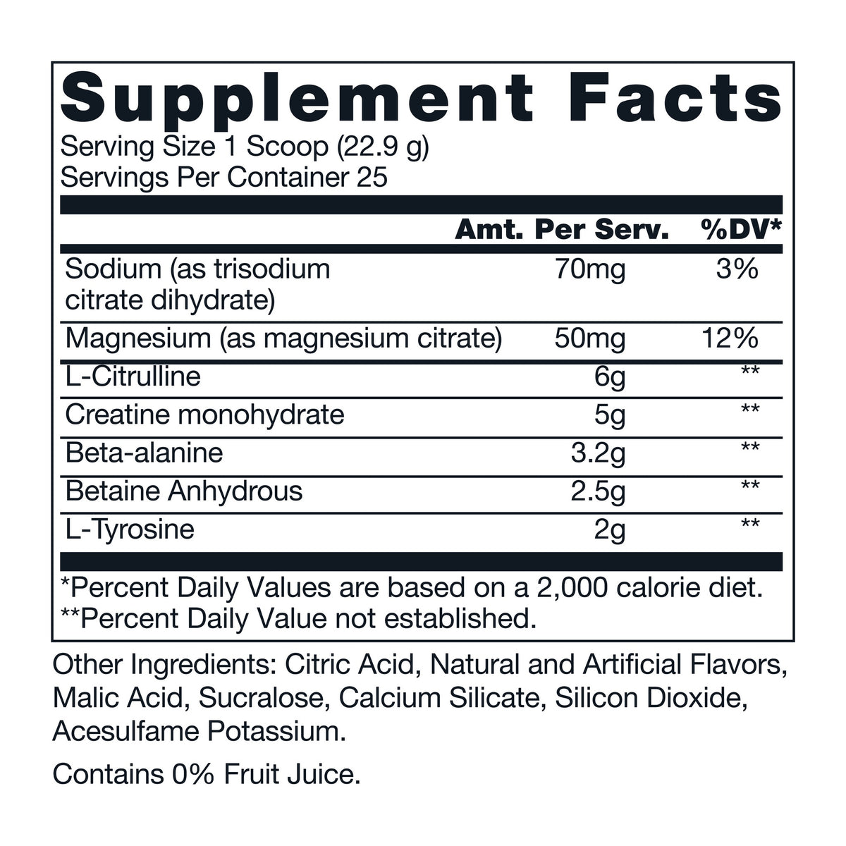 RAW Winterberry Essential Performance Pre-Workout Supplement Facts panel