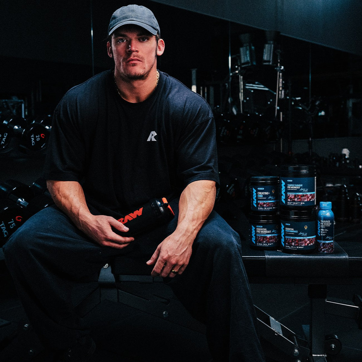 Sam Sulek in the gym with the RAW Winterberry Series