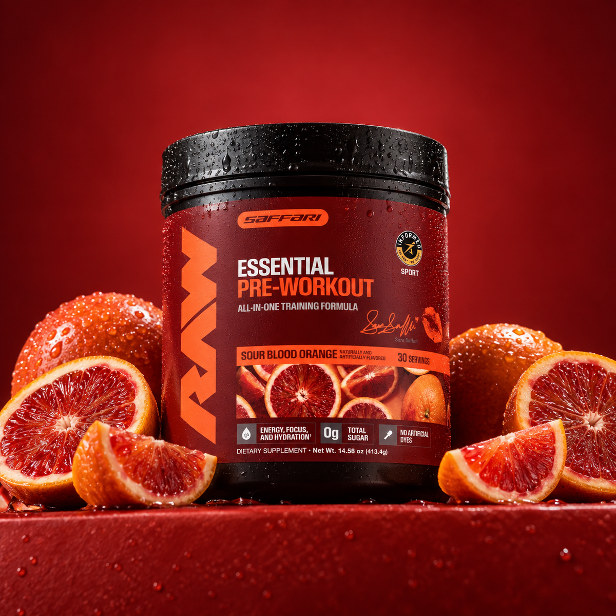 Sara Saffari x RAW Sour Blood Orange Essential Pre-Workout, 30 servings