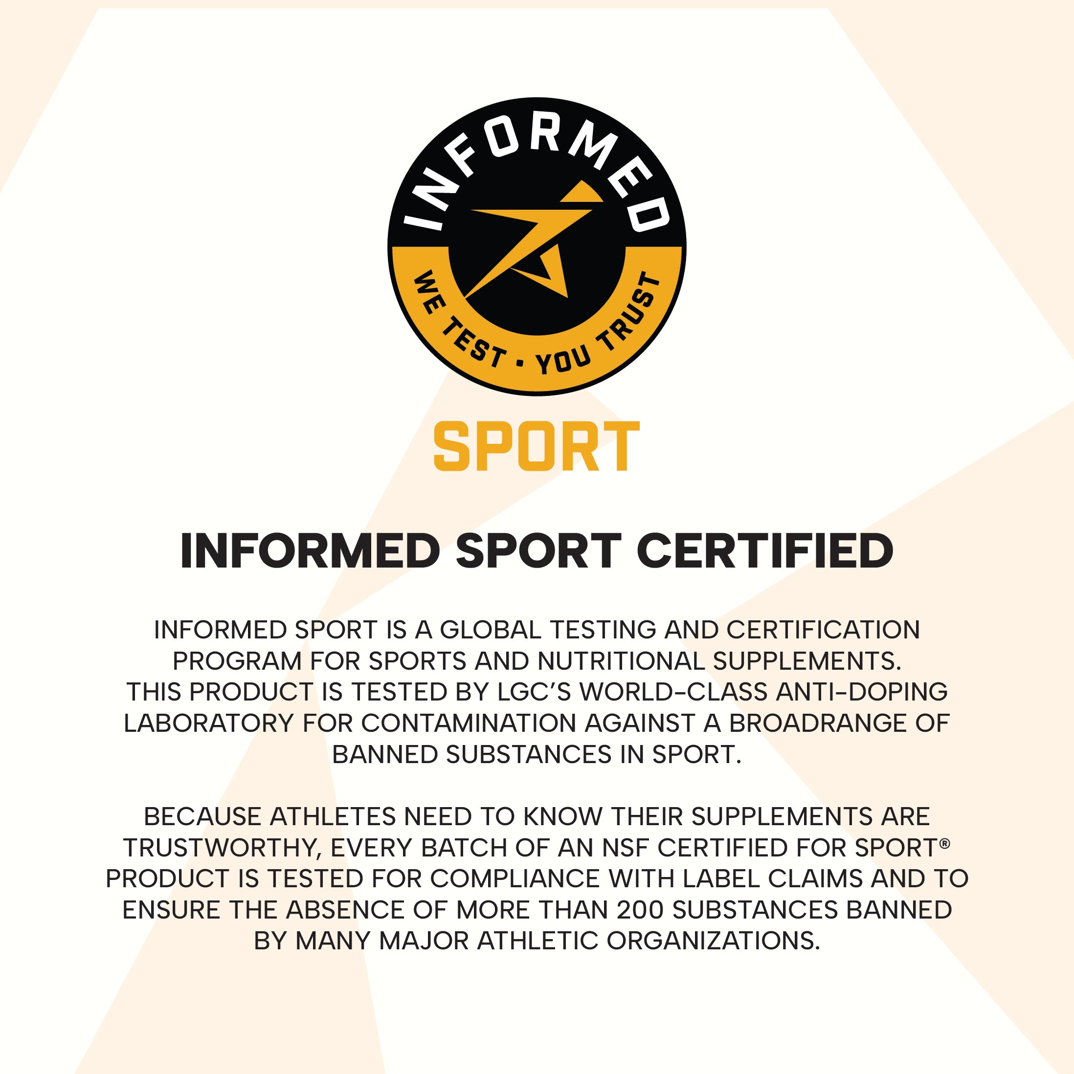 Informed Sport certification label on a product packaging with text about anti-doping testing.