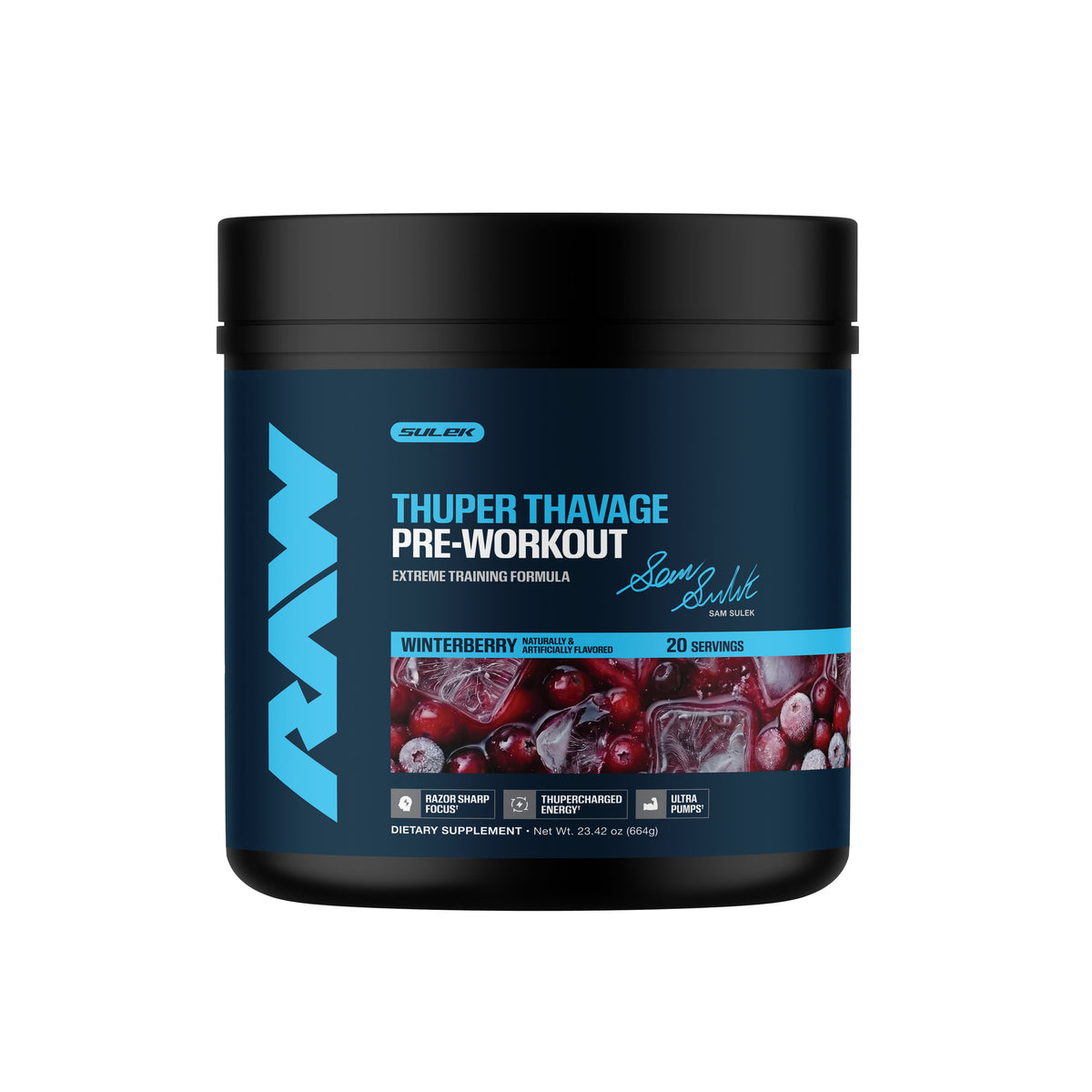 Sam Sulek x RAW Winterberry Thuper Thavage Pre-Workout, 20 servings