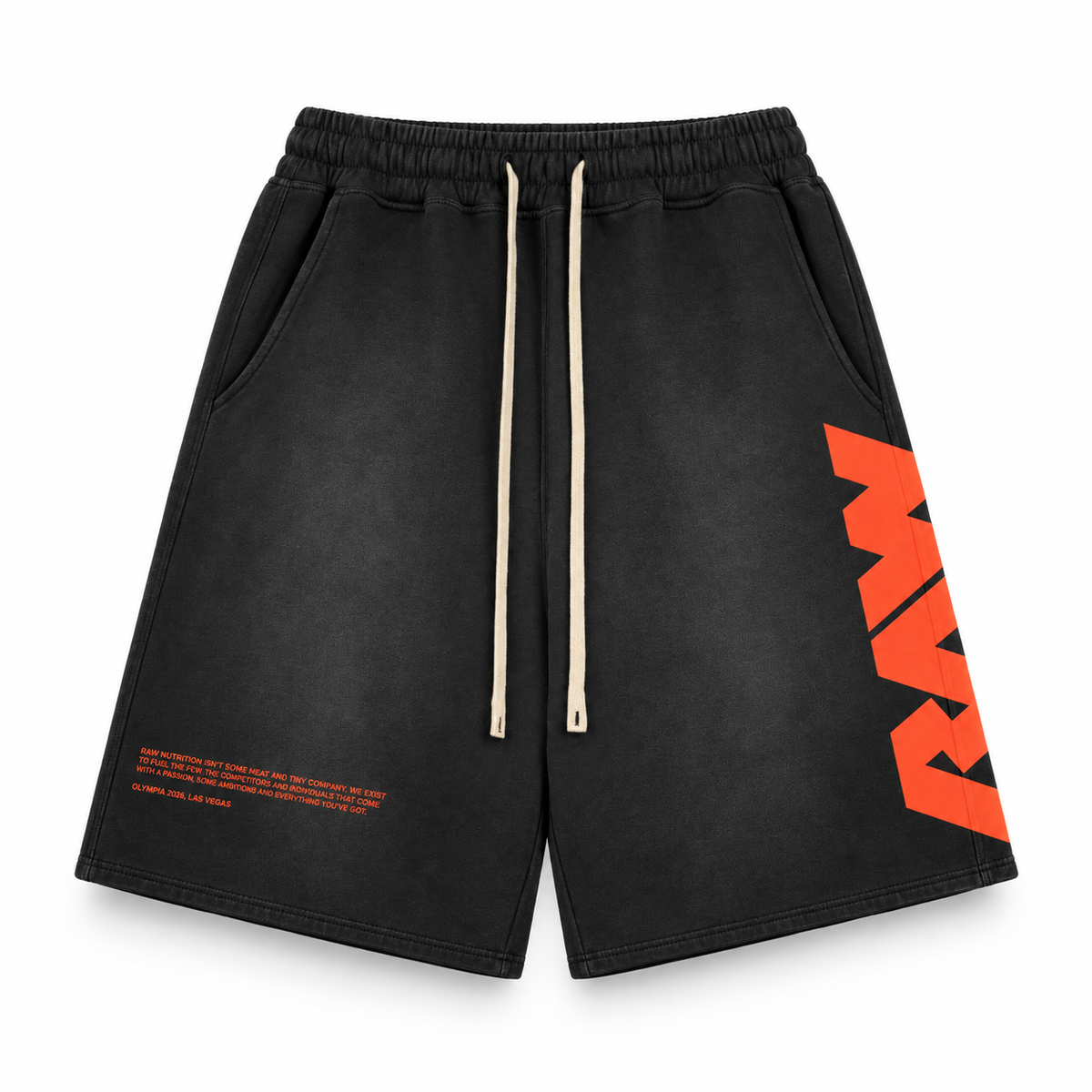 Black sweatshirts with the RAW logo and mission statement in orange