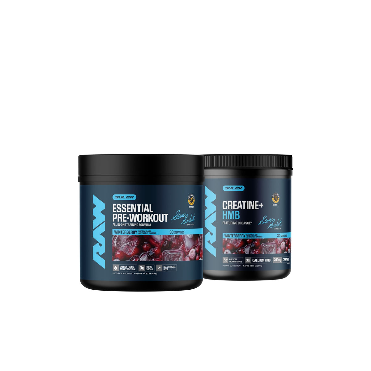 Sam Sulek x RAW Winterberry Essential Pre-Workout and Creatine + HMB