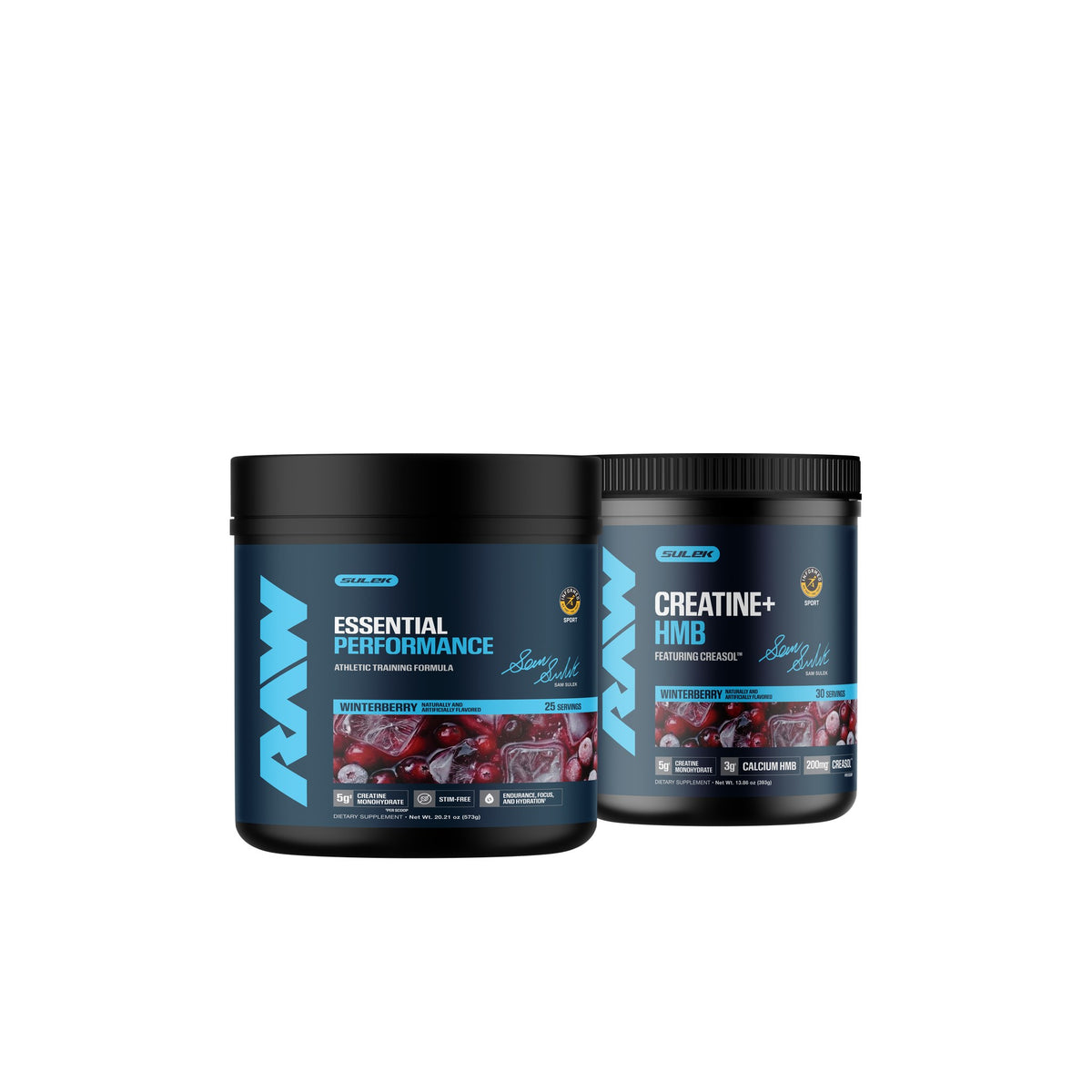 Sam Sulek x RAW Winterberry Essential Performance stim-free pre-workout and Creatine + HMB