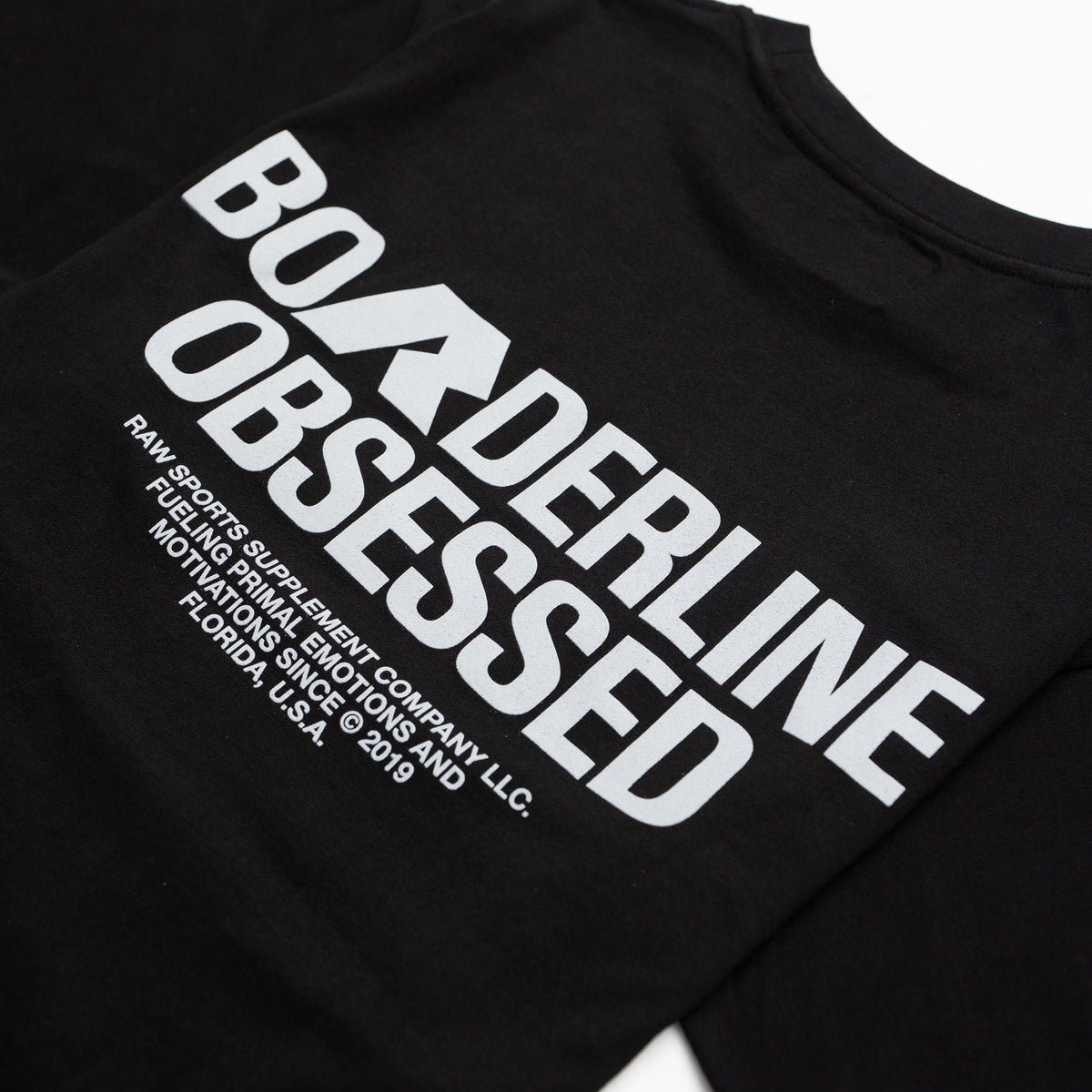 RAW Core Borderline Obsessed T-Shirt, black and light grey, back graphic detail