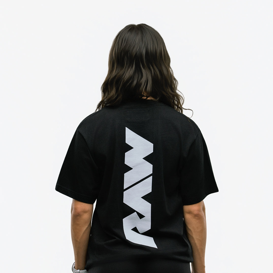RAW Core Vertical T-Shirt, black and light grey, on model, back (women's)