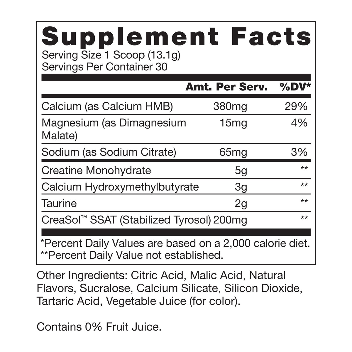 RAW Winterberry Creatine + HMB Supplement Facts panel