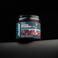 RAW Winterberry Essential Pre-Workout from the Sam Sulek Series, studio shot on black