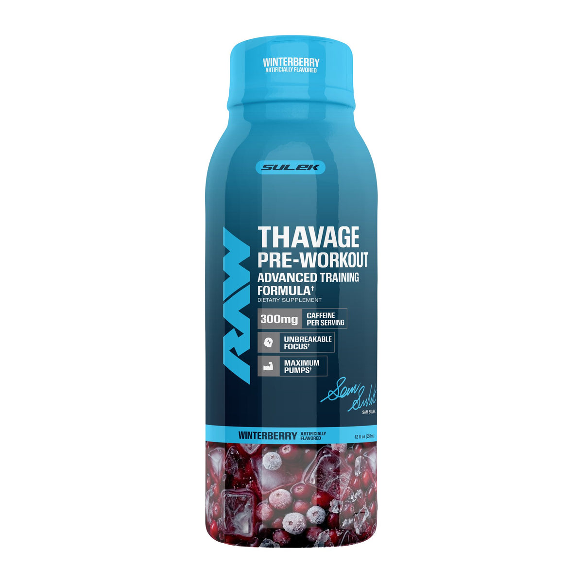 Sam Sulek x RAW Winterberry Thavage RTD Pre-Workout, 12 fl oz bottle