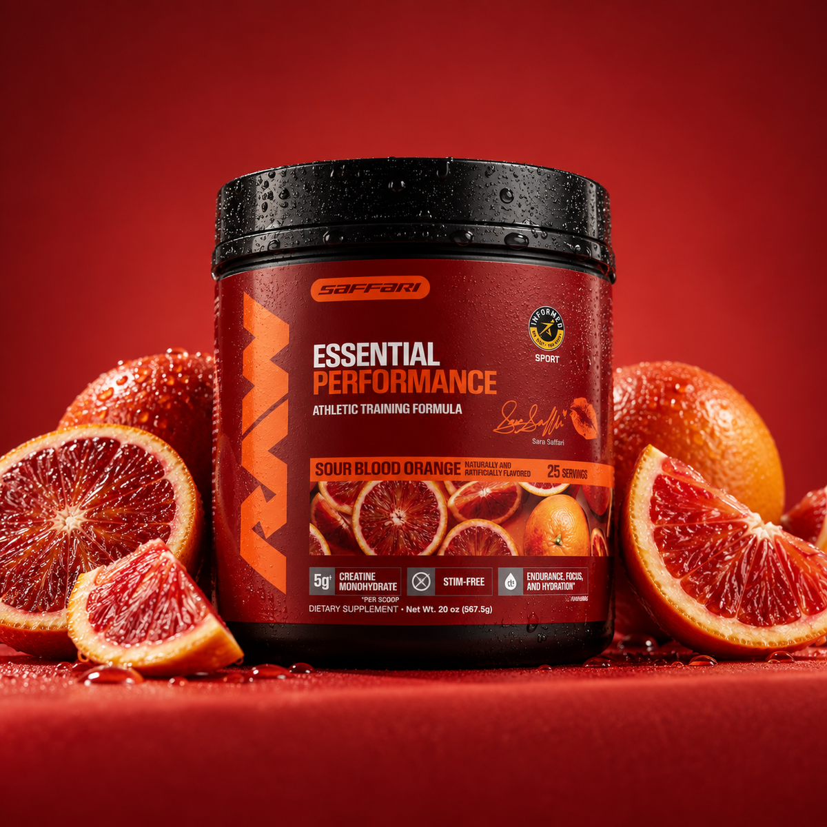 Sara Saffari x RAW Sour Blood Orange Essential Performance Pre-Workout, 25 servings