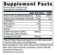 RAW Winterberry Essential Pre-Workout Supplement Facts panel