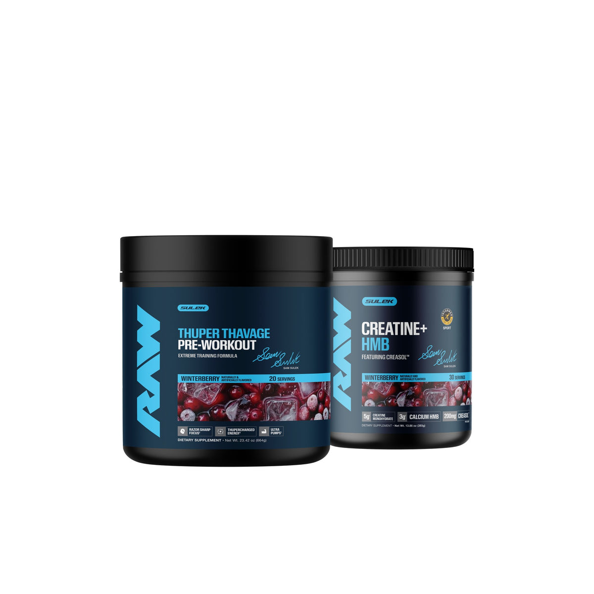 Sam Sulek x RAW Winterberry Thuper Thavage Pre-Workout and Creatine + HMB
