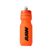 Orange RAW Sport Bottle with black RAW logo on a light grey background