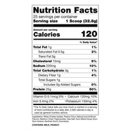 Peanut Butter Cookie Nutrition Facts: 120 calories, 25g protein, 3g carbs and 1g fat per scoop (32.8g). Contains milk, peanut.