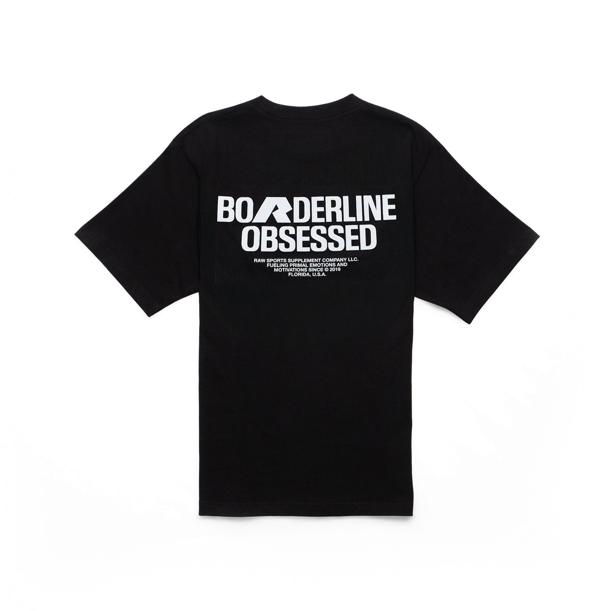 RAW Core Borderline Obsessed T-Shirt, black and light grey, back flat lay