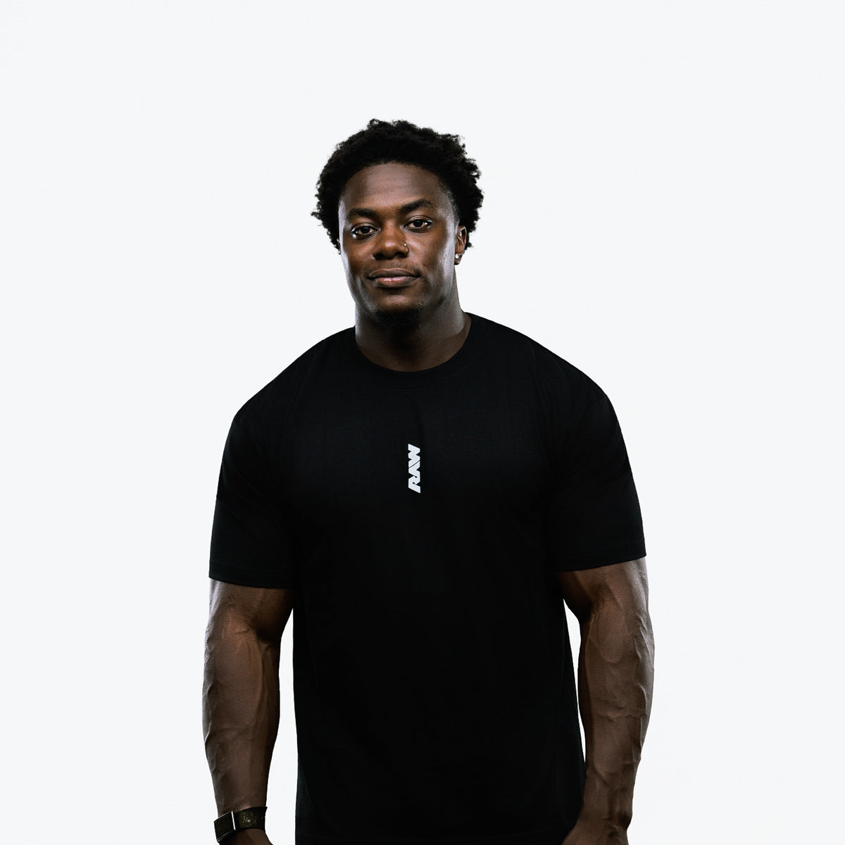 RAW Core Borderline Obsessed T-Shirt, black and light grey, on model, front (men's)