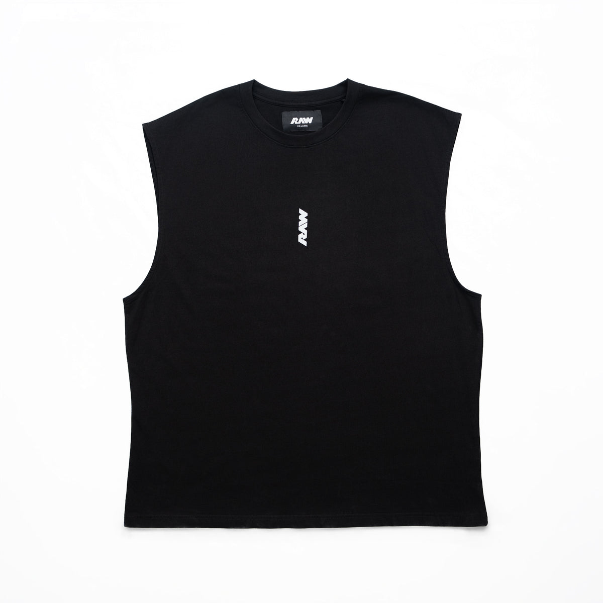 RAW Core Borderline Obsessed Tank, black and light grey, front flat lay