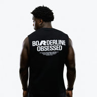RAW Core Borderline Obsessed Tank, black and light grey, on model, back (men's)