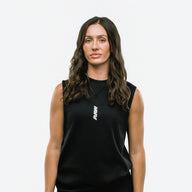 RAW Core Borderline Obsessed Tank, black and light grey, on model, front (women's)