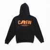 RAW Core Crew Hoodie, black and orange, back flat lay