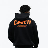 RAW Core Crew Hoodie, black and orange, on model, back (men's)
