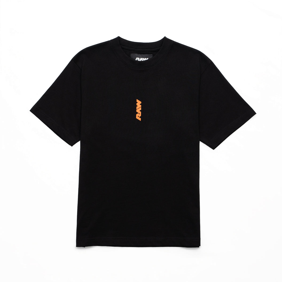 RAW Core Crew T-Shirt, black and orange, front flat lay