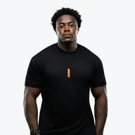 RAW Core Crew T-Shirt, black and orange, on model, front (men's)
