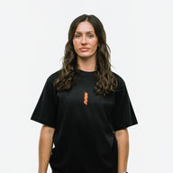 RAW Core Crew T-Shirt, black and orange, on model, front (women's)