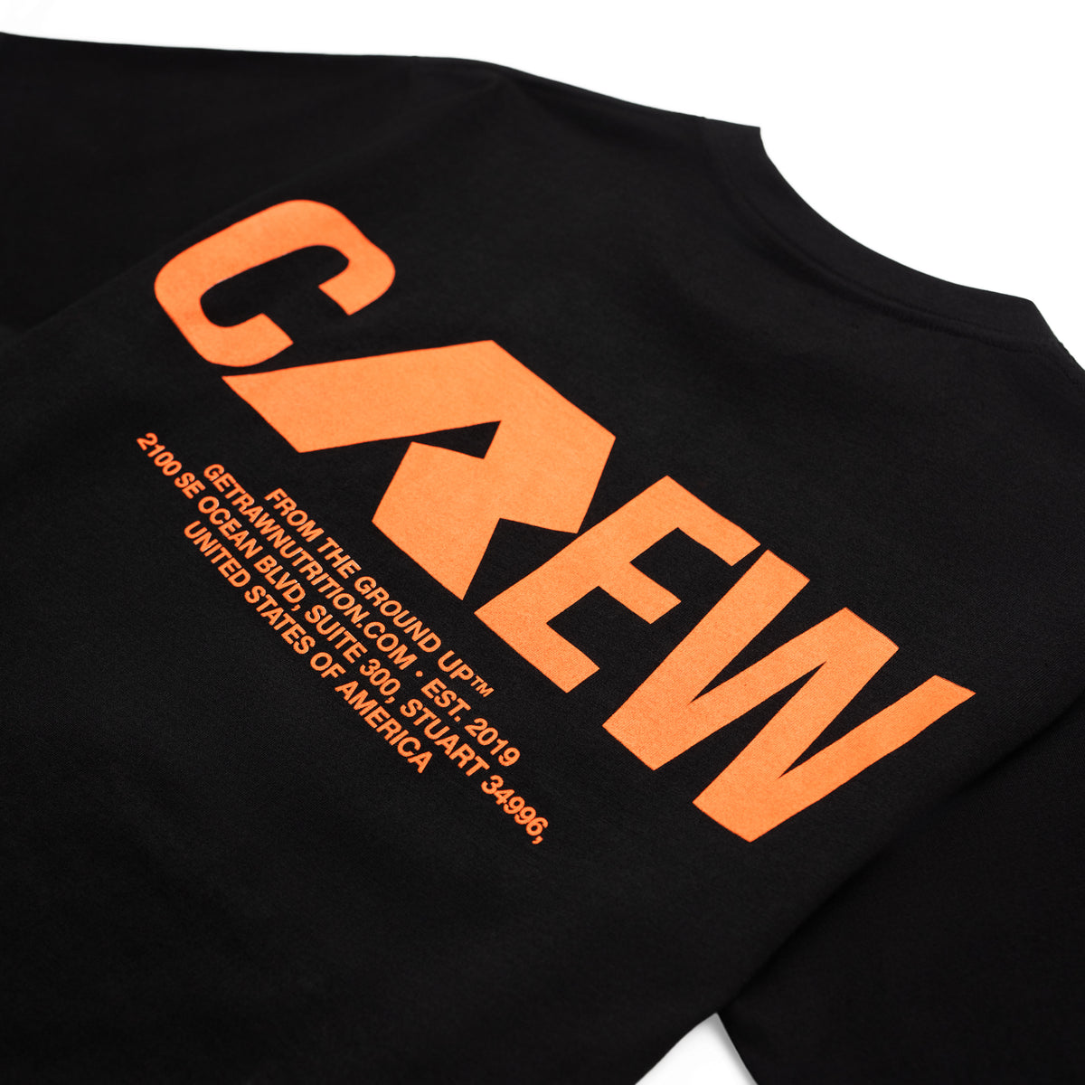 RAW Core Crew T-Shirt, black and orange, back graphic detail