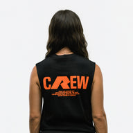 RAW Core Crew Tank, black and orange, on model, back (women's)