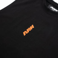 RAW Core Crew Tank, black and orange, chest logo detail