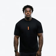 RAW Core Through The Pain T-Shirt, black and orange, on model, front (men's)