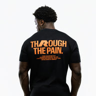 RAW Core Through The Pain T-Shirt, black and orange, on model, back (men's)